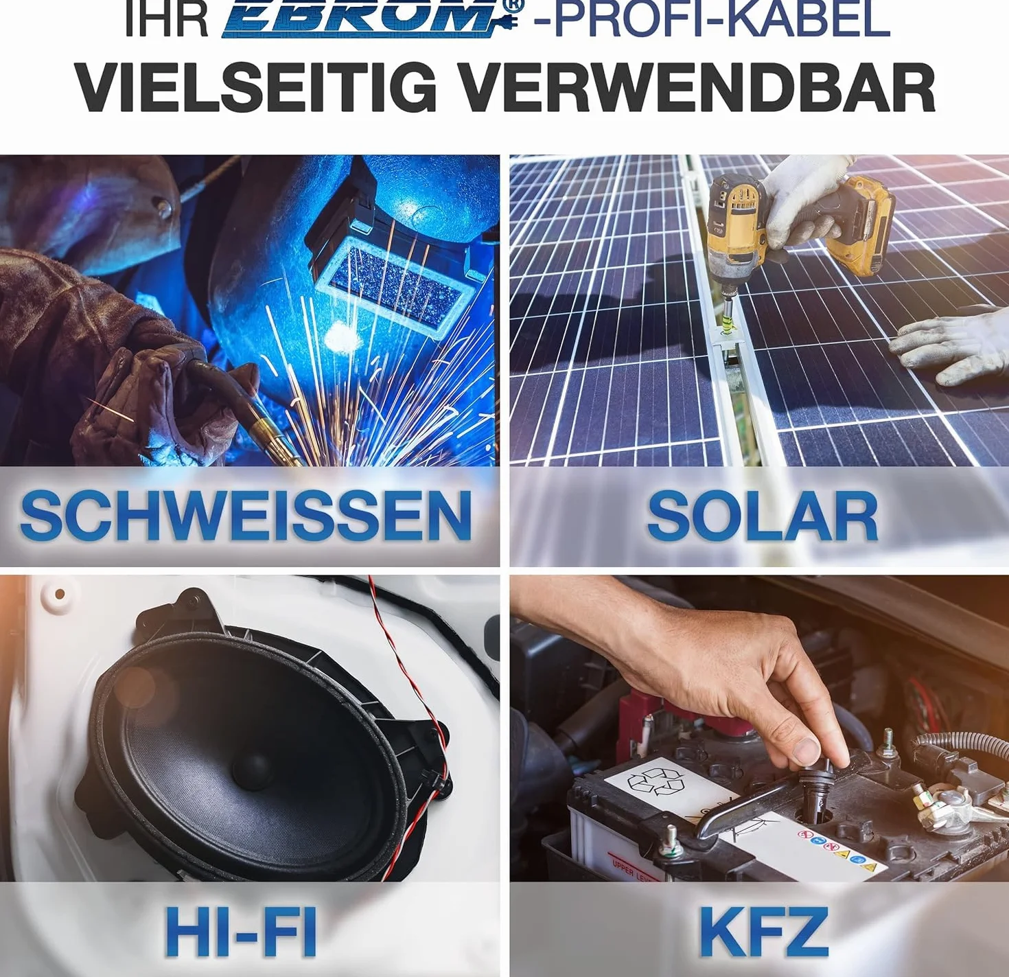 EBROM FLY Fahrzeugleitung SCHWARZ KFZ Leitung Batteriekabel – Querschnitt 50 mm² - Meterware – flexibel 90 ± 5 Shore, 100% Kupfer, Mantel Spezial PVC FLY FLRy - Starterkabel, Fahrzeugkabel in 50mm2