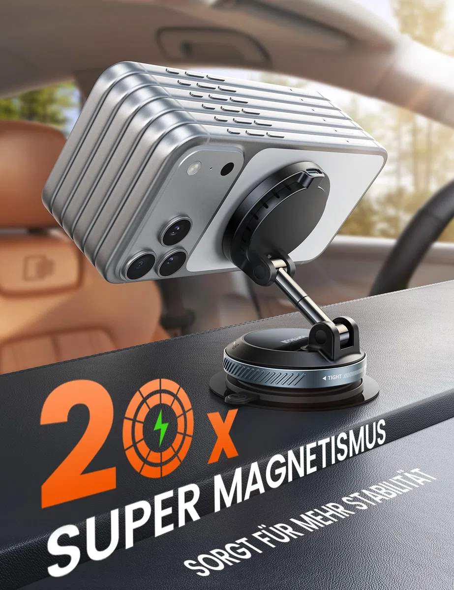Lamicall 15W für MagSafe Autohalterung mit Ladefunktion - [TOP Vakuum] Magnetische Handyhalterung Auto Saugnapf für Armaturenbrett & Windschutzscheibe, Magnet Handy Halterung Auto Ladegrät für iPhone