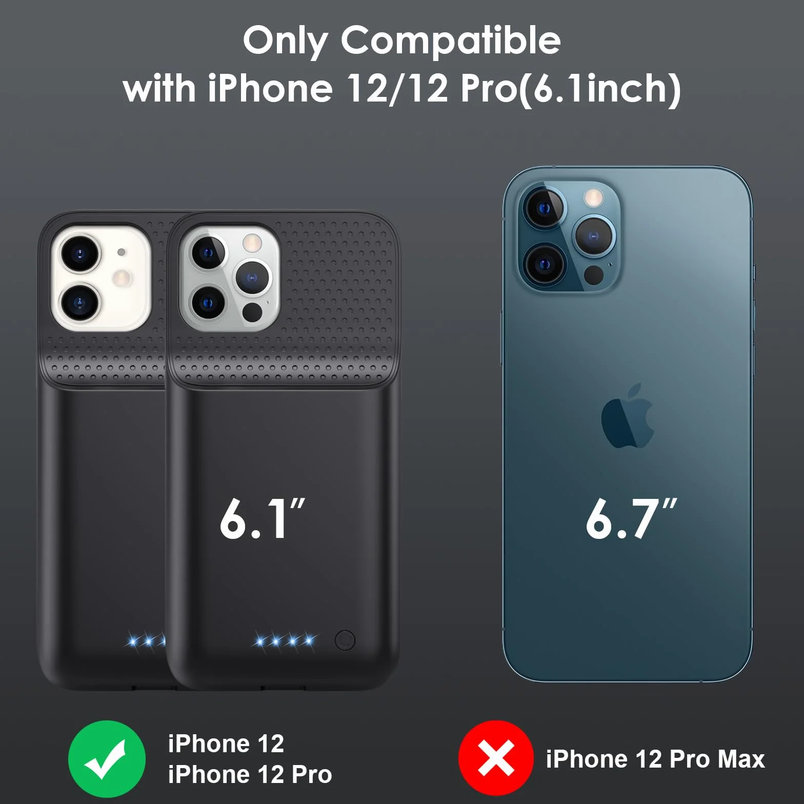 Akku Hülle für iPhone 12/12 Pro, HETP [10800 mAh] Wiederaufladbar Batterie Ladehülle Akku mit Schutzfolie, Tragbares Batterieladegerät Hülle Leistungsstarke Power Bank für iPhone 12/12 Pro (A-Schwarz)