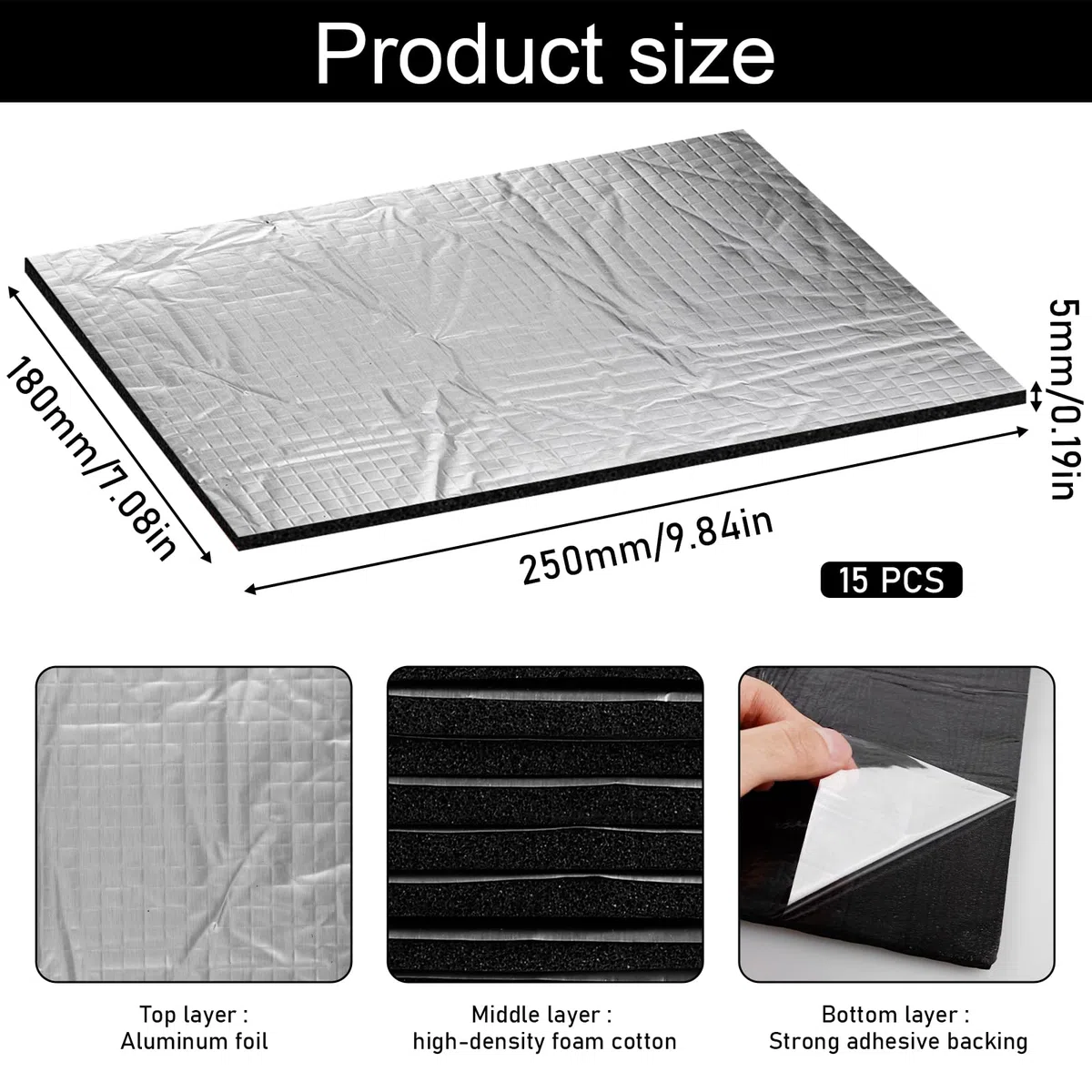 5mm Alubutyl Platten Dämmmatte, 0.68m² 250x180mm 15x Anti Dröhn Fahrzeugdämmung Selbstklebend Auto Dämmung - KFZ Lärmschutz, Isolierung Matte Schalldämmung Schallschutz und Antivibration