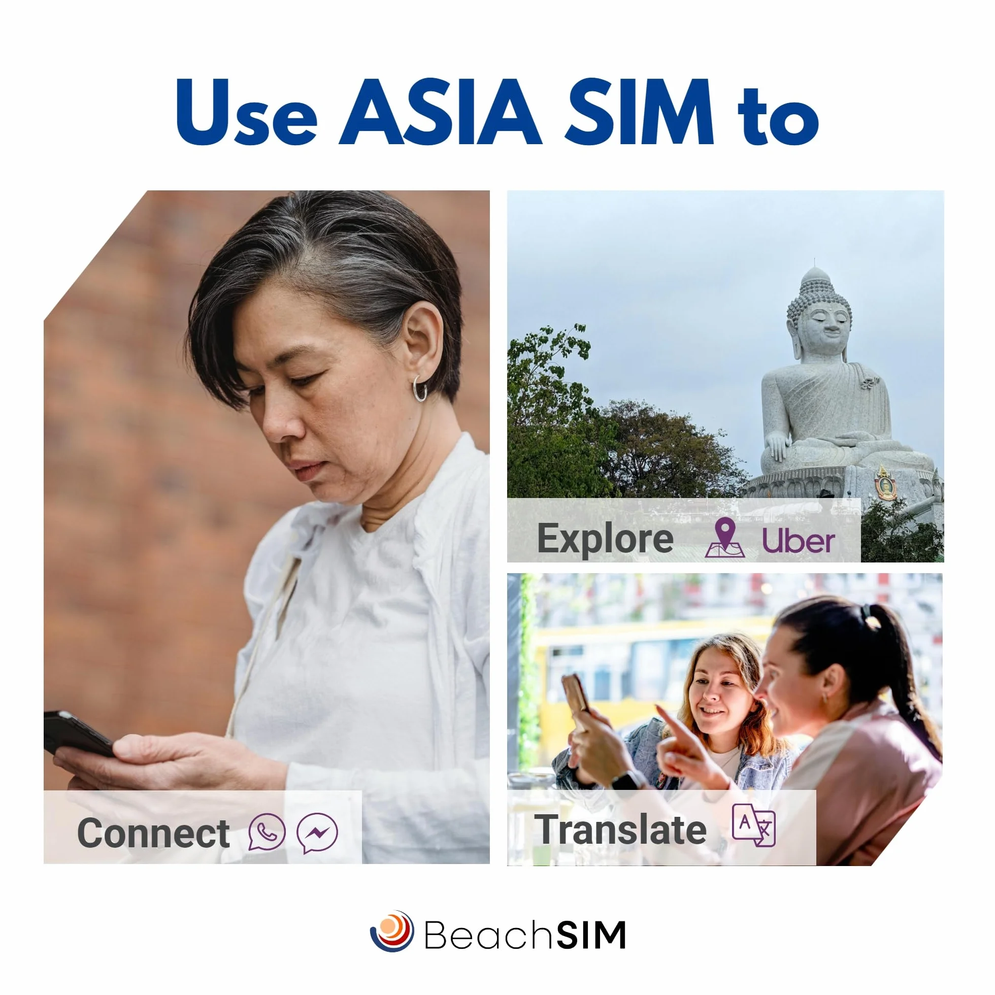 Asien SIM Karte 30 Tage. 10 GB mit 4G/5G-Netz. Thailand, Indonesien, Singapur, Malaysia, Hongkong + 6 weitere asiatische Länder. Einfaches Aufladen. Schnelle Aktivierung.