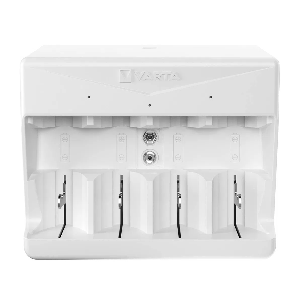 VARTA Akku Ladegerät, Batterieladegerät für wiederaufladbare Batterien, lädt 2 oder 4 AA, AAA, C, D oder 1x 9V gleichzeitig, Universal Charger, mit Sicherheitsabschaltung, unbestückt