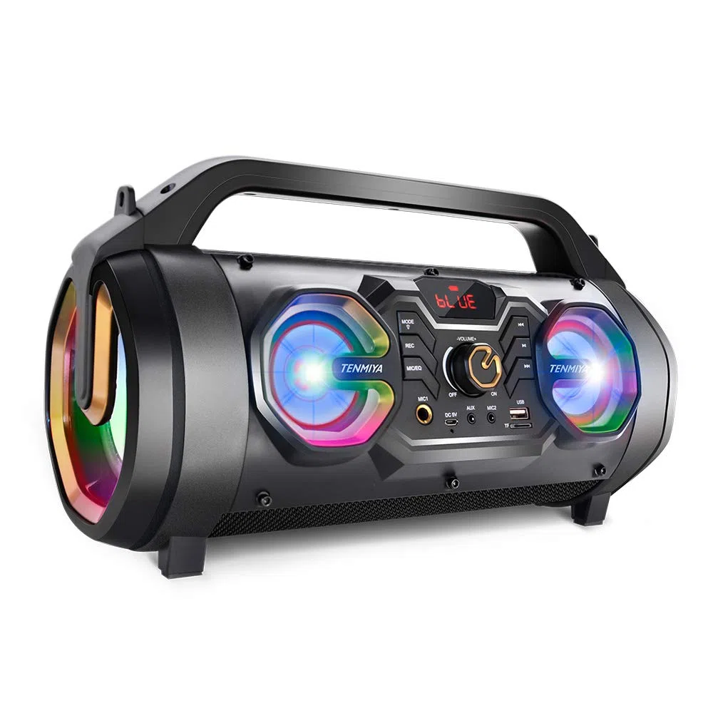 TENMIYA Bluetooth Lautsprecher 30W mit FM Radio, Subwoofer, USB, Bunte Licht, 10H Akku Box für Party, Outdoor
