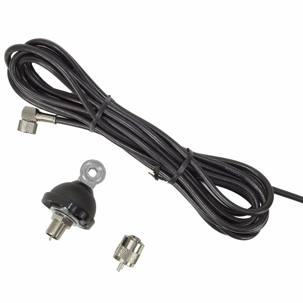 CB-Antennenanschlusskabel PNI FC27 4 m, inklusive PL259-Stecker und Montagehalterung für CB-Antenne mit Schmetterlingsschraube