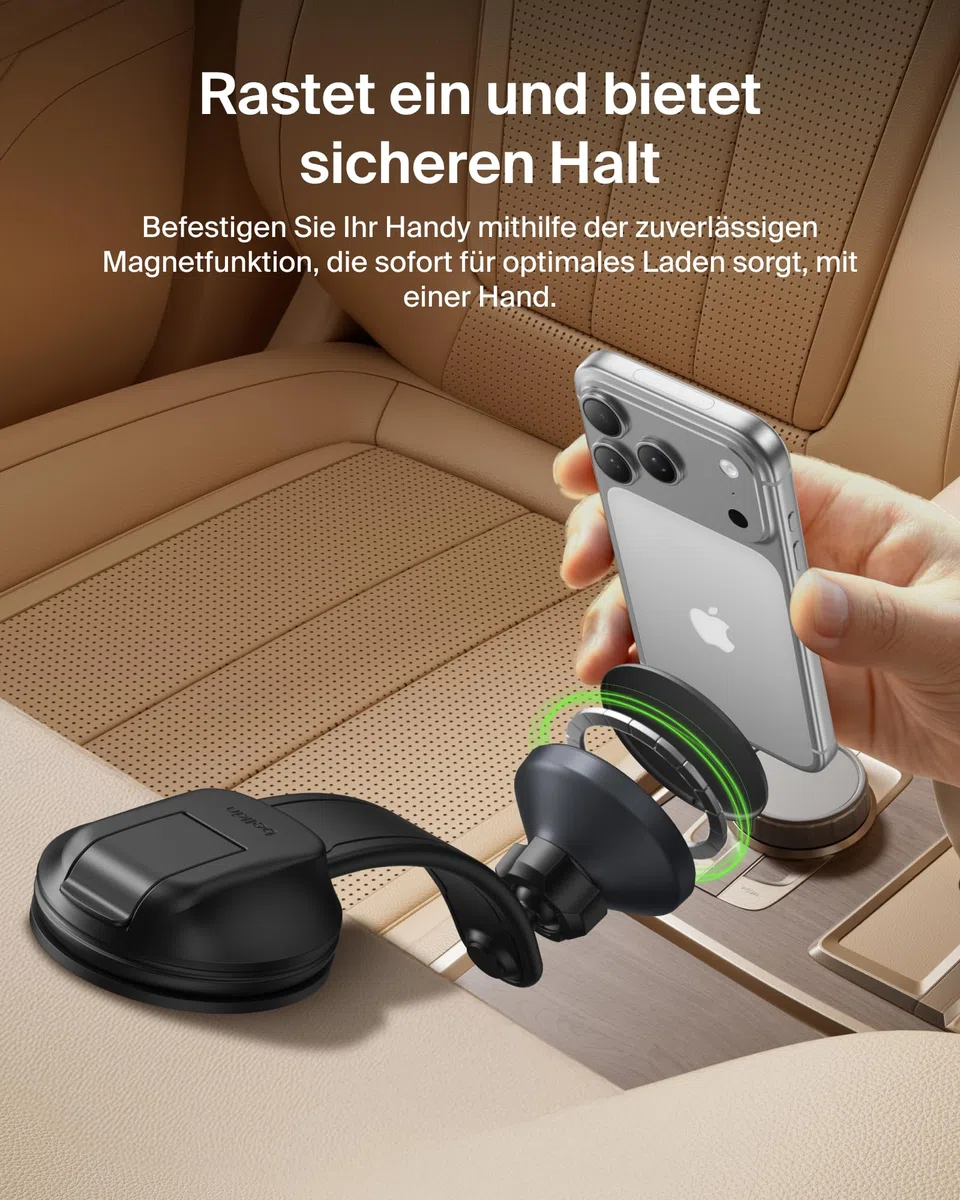 Belkin Kfz Ladegerät Kabellos, Handy Autohalterung mit Ladefunktion, MagSafe Kompatibel, USB-C-Kabel, Induktive Ladestation Auto für iPhone 17, Galaxy S25, Pixelsnap usw., Qi2 Schnellladen – Schwarz