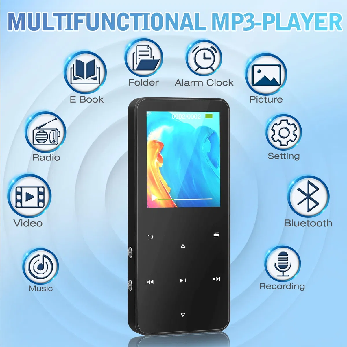 MP3 Player 32GB, MP3-MP4-Player mit Bluetooth 5.2, M15 Musik-Player mit Lautsprecher, FM-Radio, Video, Sprachaufzeichnung, E-Book, für Sport