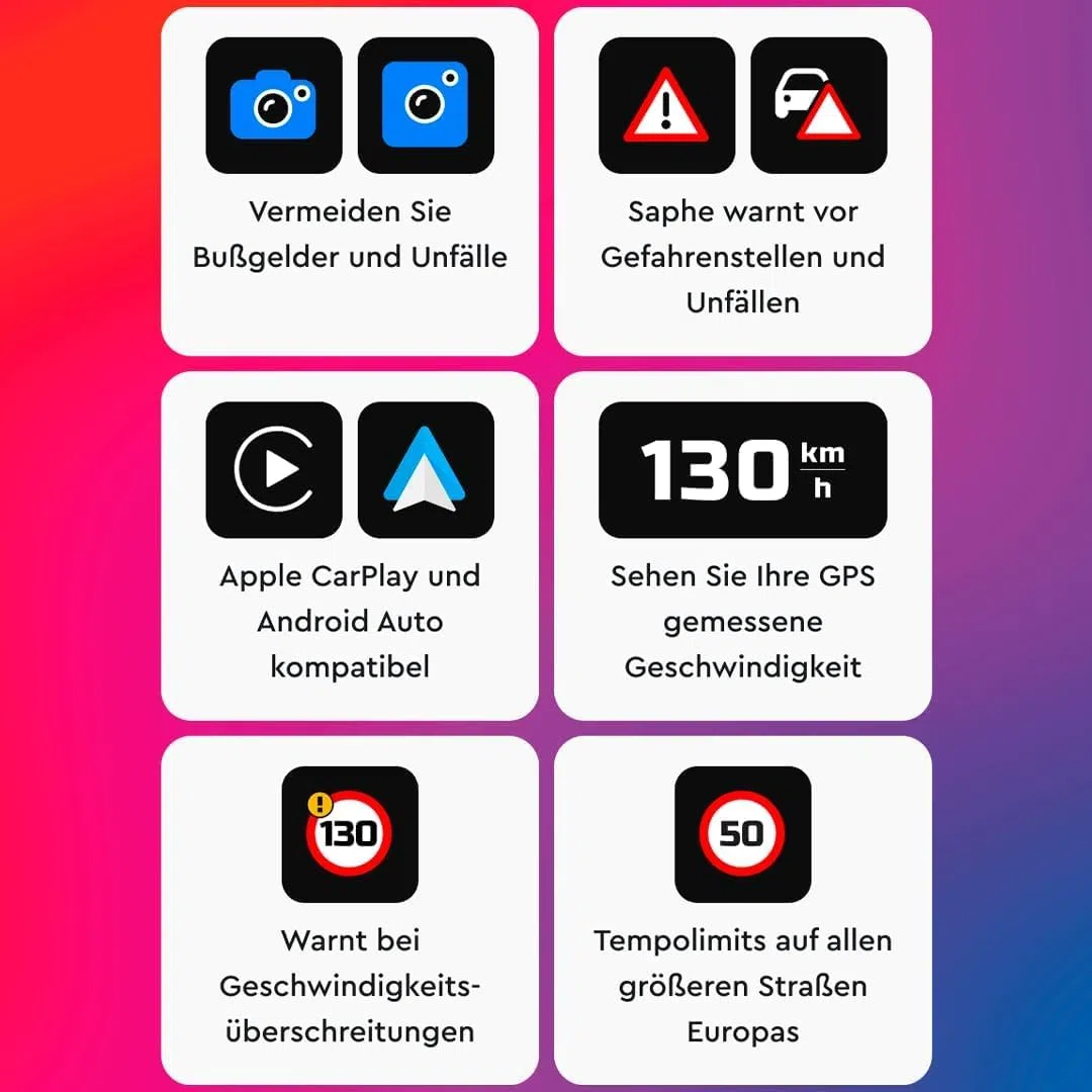 Saphe Drive Pro Blitzerwarner für das Auto mit Farbdisplay – CarPlay und Android Auto kompatibel – Zeigt Blitzer und Gefahren – Daten von Blitzer.de – Inkl. 12 Monatsabo