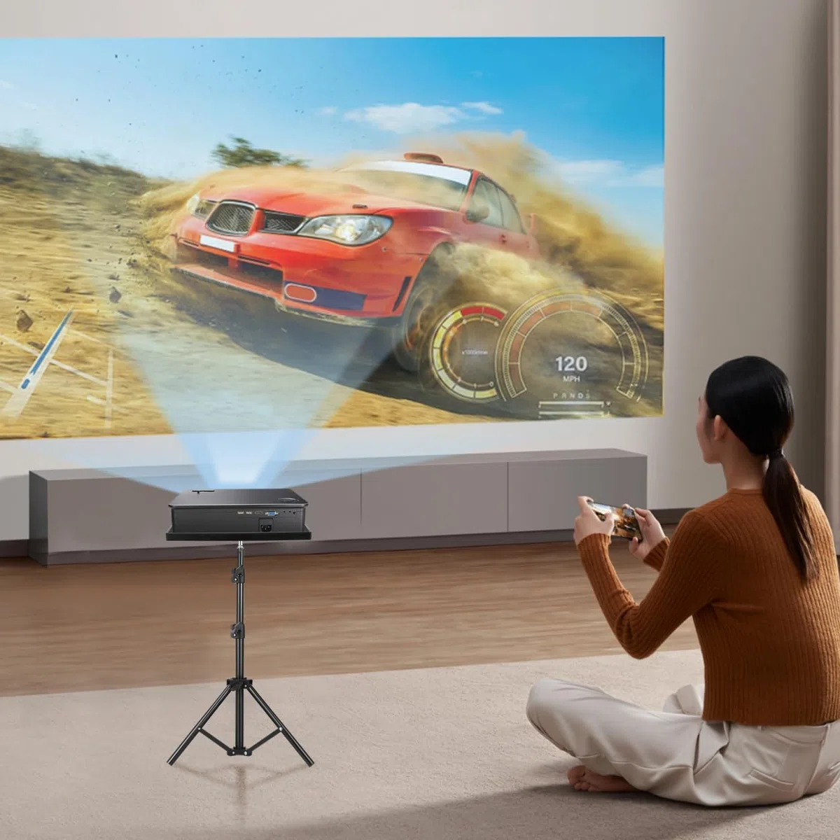 Hemobllo Beamer Ständer Höhenverstellbar 40-110 cm, Tragbares Projektor Stativ mit Ablage, Multifunktionaler Laptop Ständer Bodenständer für Heimkino, Büro und DJ Pult, 1/4 Zoll Schraube