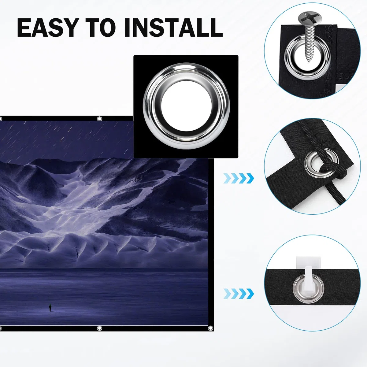 Beamer Leinwand 100 Zoll, 16: 9 Full HD 4K Projektionsschirm, Faltbarer Anti-Falten 3D Projektionswand, Doppelseitige Projektion mit Haken, Seilen, Bildschirm für Heimkino und Freiluftkino
