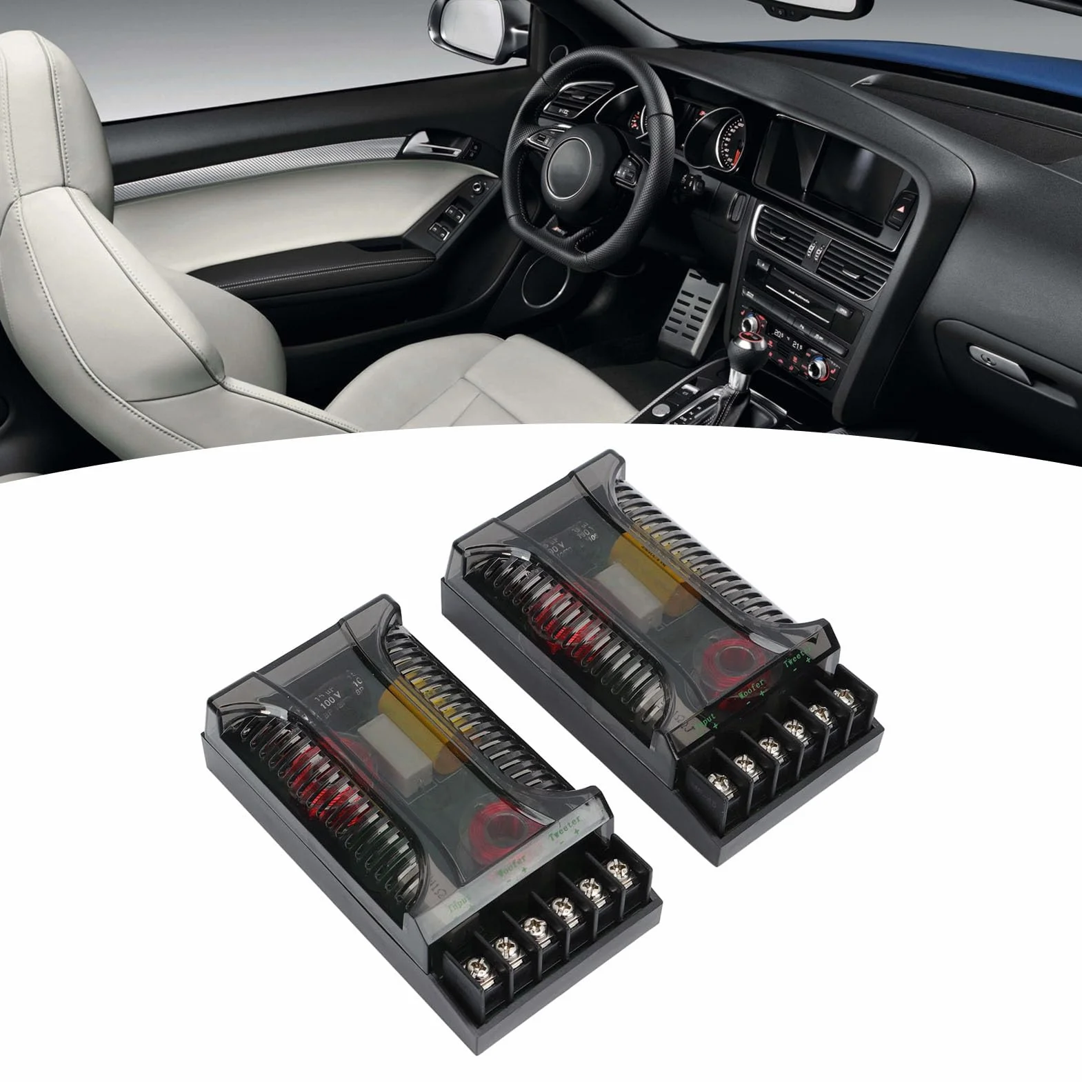 CHICIRIS 2Pcs 2 Way Car Audio Crossover Überstromschutz Universal Wärmeableitung Lautsprecher Frequenzteiler