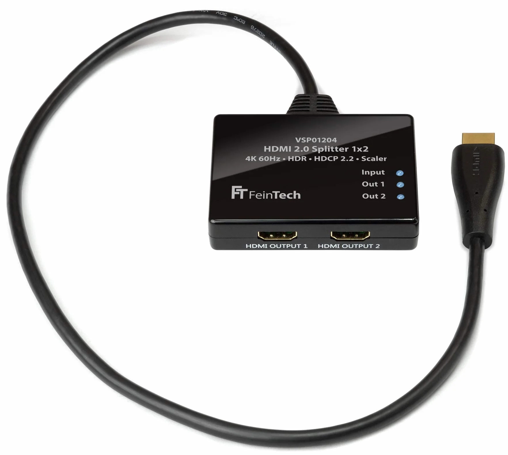 FeinTech VSP01204 HDMI-Splitter Ultra-HD 4K 60Hz HDR mit Scaler, Schwarz