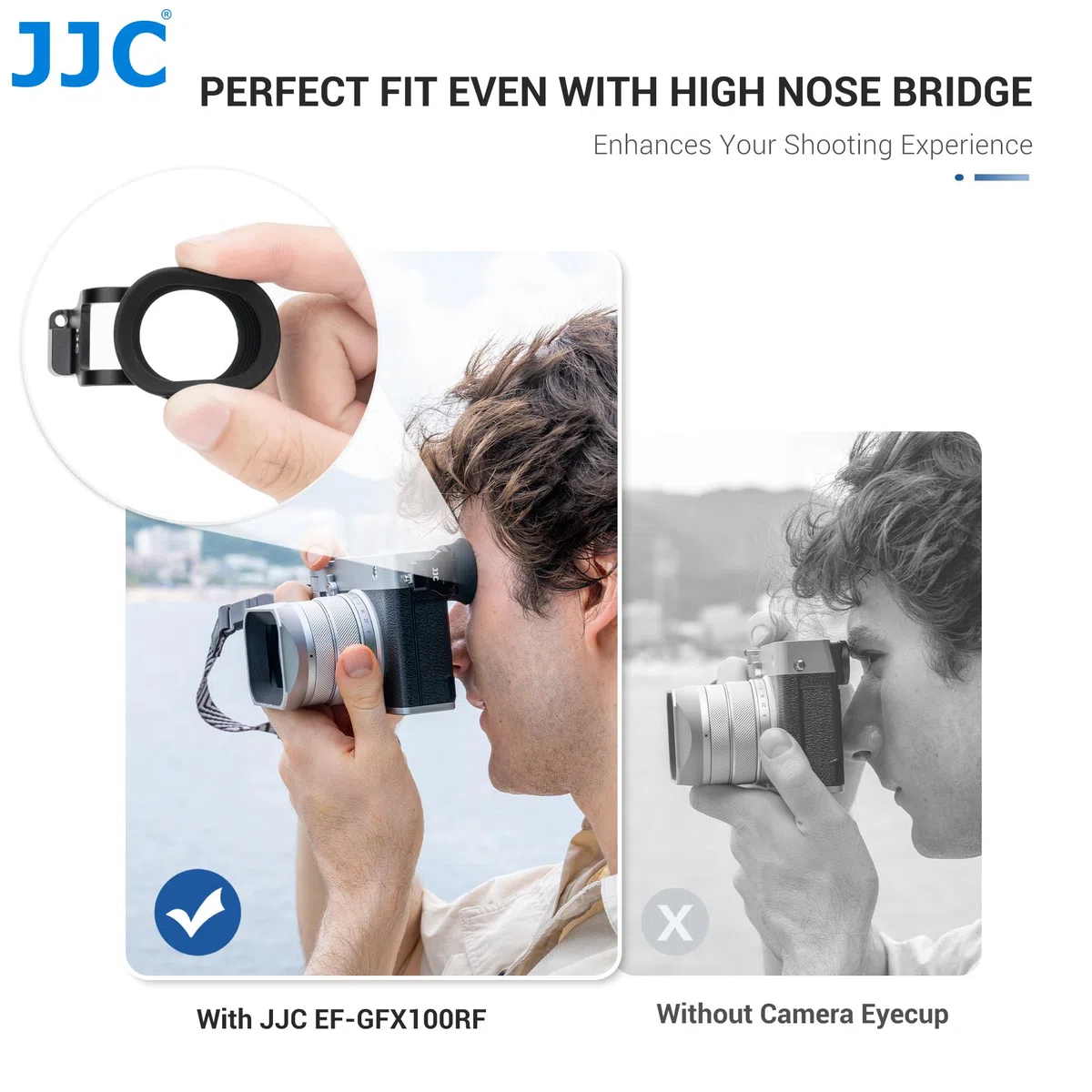 JJC Runde weiche Silikon-Augenmuschelkamera, Sucher kompatibel mit Fujifilm GFX100RF Kamera, Sucher Okularanpassungskamera Augensensor & Dioptrieneinstellrad (einfach zu installieren mit Öse) schwarz