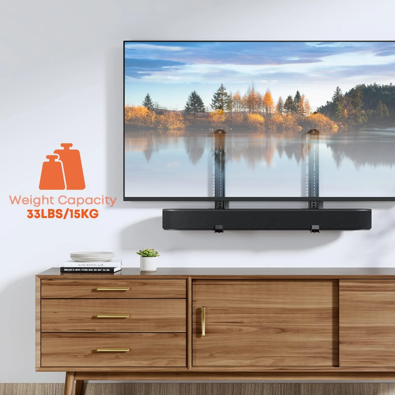 Soundbar Halterung Universal für Soundbars mit/ohne Montagelöcher bis zu 15kg, Verstellbarer Soundbar-Halterung für TV Wandhalterung mit Anti-Rutsch-Sockelhalter