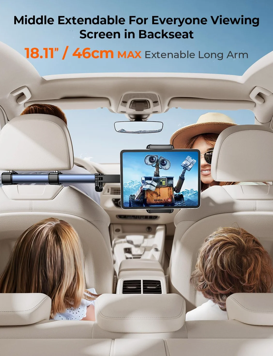 TRYONE Tablet Halterung Auto Kopfstütze - [46cm Langarm] [3 in 1 Ausziehbare] KFZ Tablethalterungen Reise Zubehör für Kinder, Autohalterung für iPad für Sumsung Tab/Switch/Handys & 4,7-13 Zoll Geräte