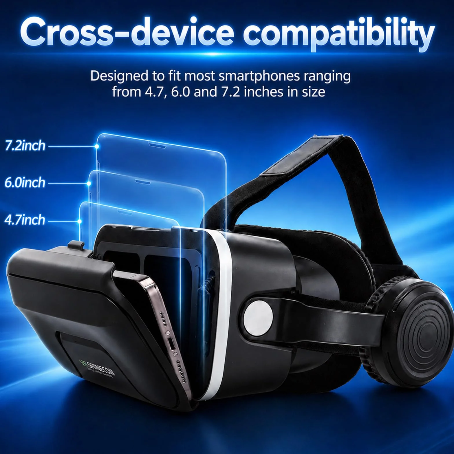 VR Brille Handy 3D,Mit Kopfhörern,Hd-Anti-Blaulicht-Linsen,Angenehm Zu Tragen Und Schützt Die Augen,Kompatibel Mit Smartphones iPhone&Android (4,7–7,2"),Virtual Reality 3D Headset Für Gaming,Filme