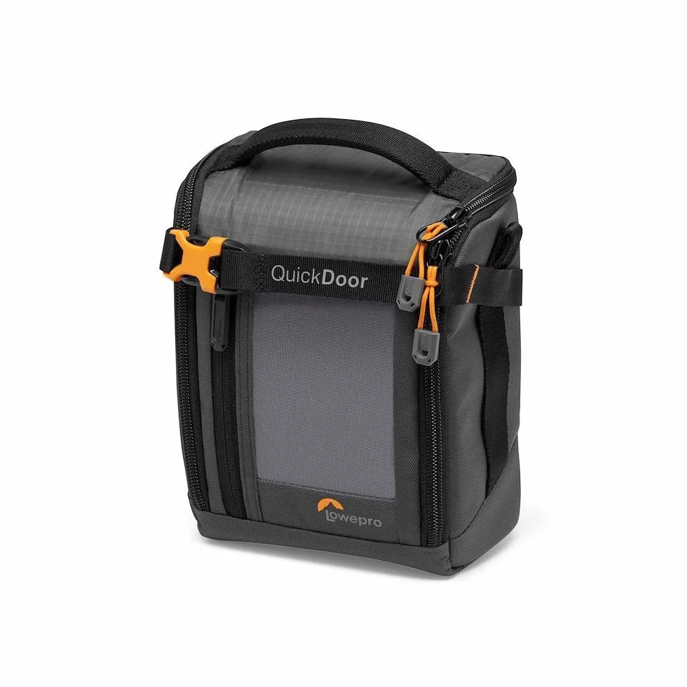 Lowepro GearUp Creator Box Medium II, Spiegellose und DSLR-Kameratasche, Kameratasche mit QuickDoor-Zugang, Hergestellt aus Recyclingmaterial, Orange Gepolsterte Innenfächer, Grau