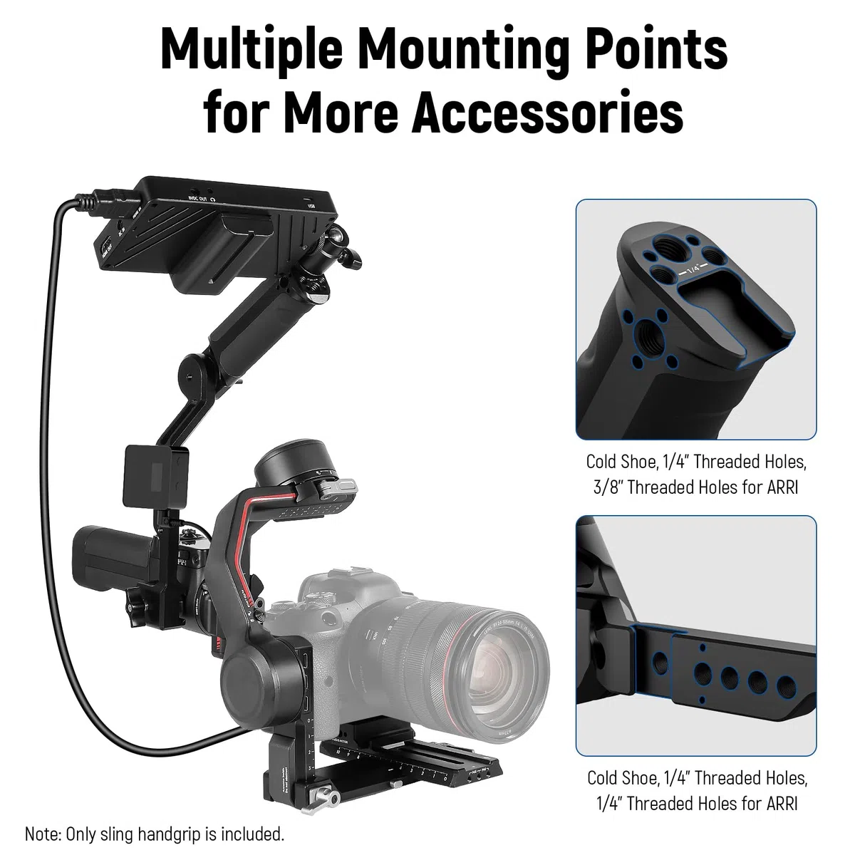 NEEWER Verstellbarer Sling Handgriff, kompatibel mit DJI Ronin RS5, RS4, RS3 Mini, RS 3 Pro, RS 2, RSC 2 Gimbal Stabilisator für Aufnahmen aus niedrigen Winkeln, maximale Belastung 13,2lb, ST49