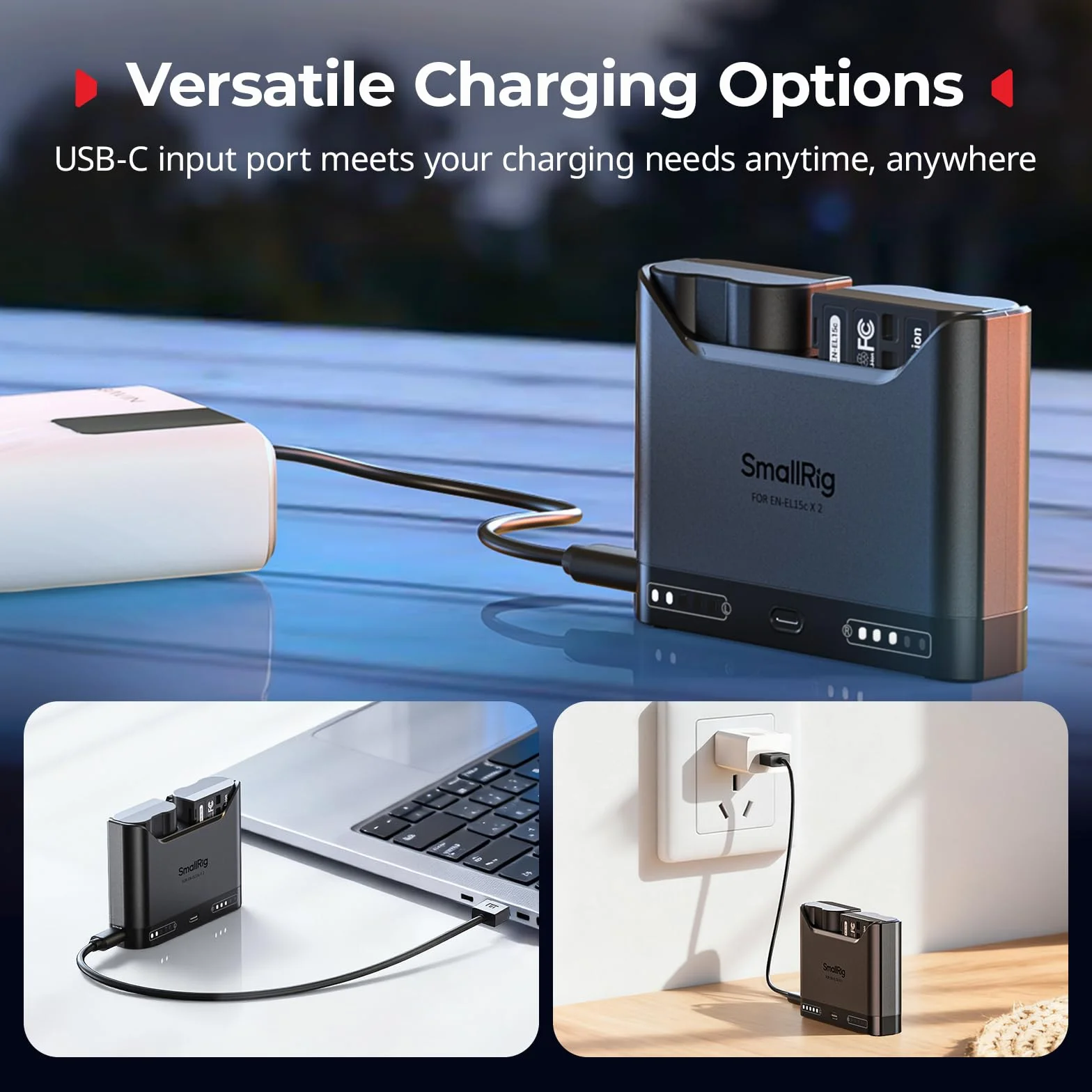 SMALLRIG EN-EL15c Akkuladegerät für Nikon, 2H-Doppel-Kameraladegerät, 22,5W-USB-C-Anschluss, Vollständig für Nikon ZR, Z6III, Zf, Z8, Z7II, Z7, Z6II, Z6, D850, D810, D750, D500, D7500, D7200-5491