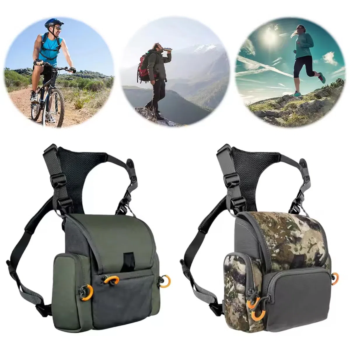 Brusttasche für die Jagd, Fernglas-Geschirr, atmungsaktiv, verstellbar, Jagd-Brusttasche mit Mehreren Taschen, wasserdicht, für Männer und Frauen, Tarnung