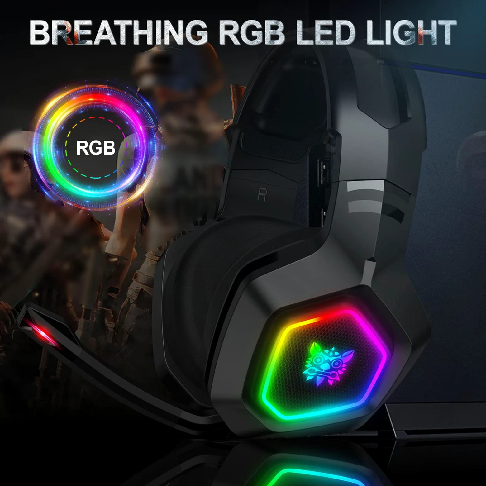 Eacam ONIKUMA K10 RGB-Gaming-Headset mit Mikrofon, Kabelgebundene Kopfhörer mit Geräuschunterdrückung für Computer-PC-Spieler, USB-Stecker, Bequeme Ohrmuscheln, Klarer Surround-So