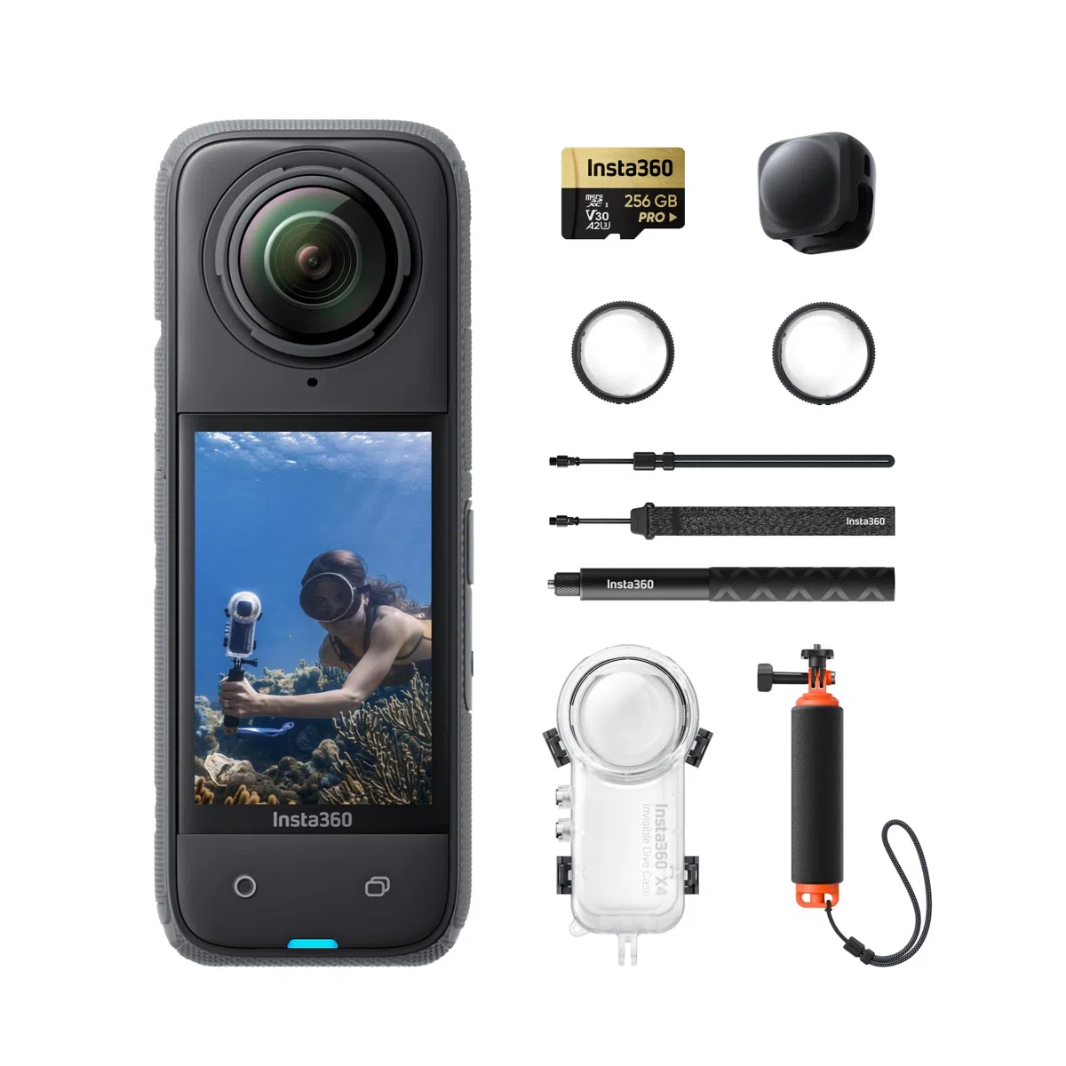 Insta360 X4 Unsichtbares Tauch-Bundle – 8K 360°-Action-Cam, wasserdicht, 4K Weitwinkel, Selfie-Stick, Linsenschutz, 135 min Akku
