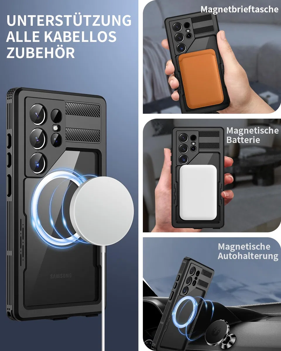 für Samsung Galaxy S26 Ultra 5G Hülle Wasserdicht Kompatibel mit Magsafe, HandyHülle S26 Ultra IP68 wasserdichte 360 Schutzhülle,Stoßfest Outdoor Panzerhülle mit Displayschutz,Schwarz