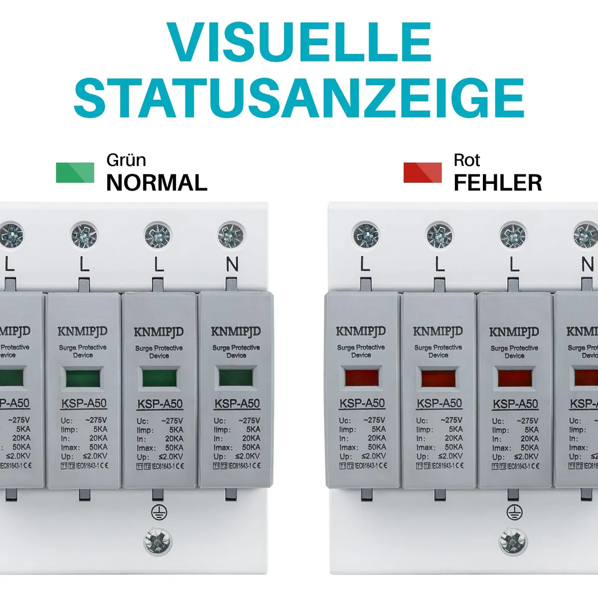 275V überspannungsschutz 4-Polig Überspannungsableiter Typ 1+Typ 2 20-50KA Überspannungsschutzgerät für PV Für den Blitzschutz (4P T1+T2 275V)
