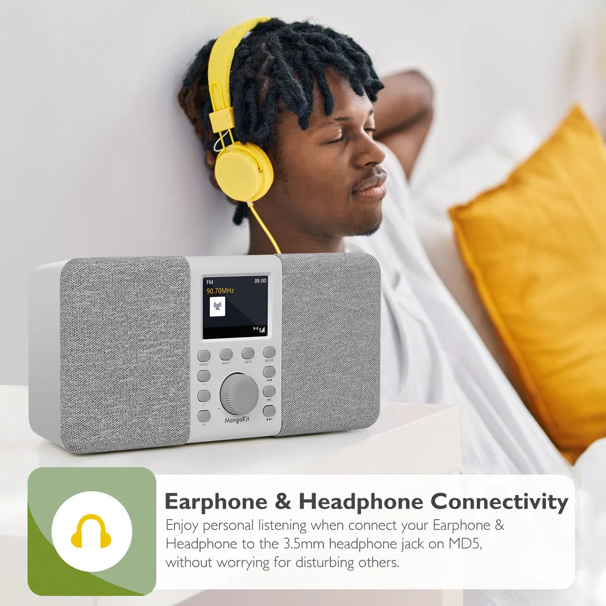 MD5 Stereo DAB Radio mit Bluetooth,DAB Plus Radios,Digitalradio,UKW Radio,Tragbares Dab Radios,Küchenradio mit Netzbetrieb und Batterie,Farbdisplay,Alarme,Uhr,Schlummerfunktion-Steingrau