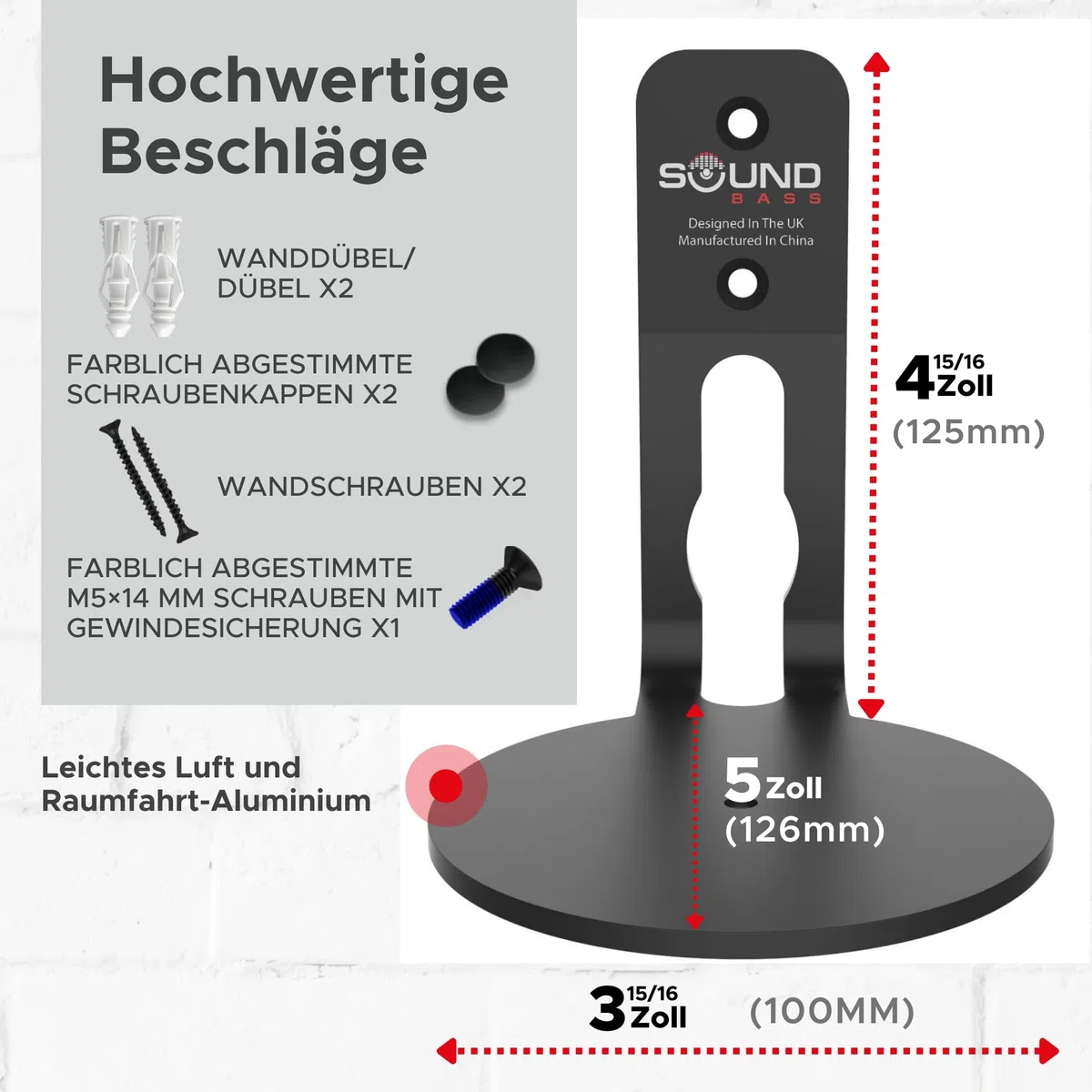 Sound bass ERA 100 Wandhalterung – Low Profile, Schwarz, Einzelstück, Kompatibel mit Sonos ERA100 & ERA 100 SL Lautsprecher, Komplett mit Befestigungsmaterial