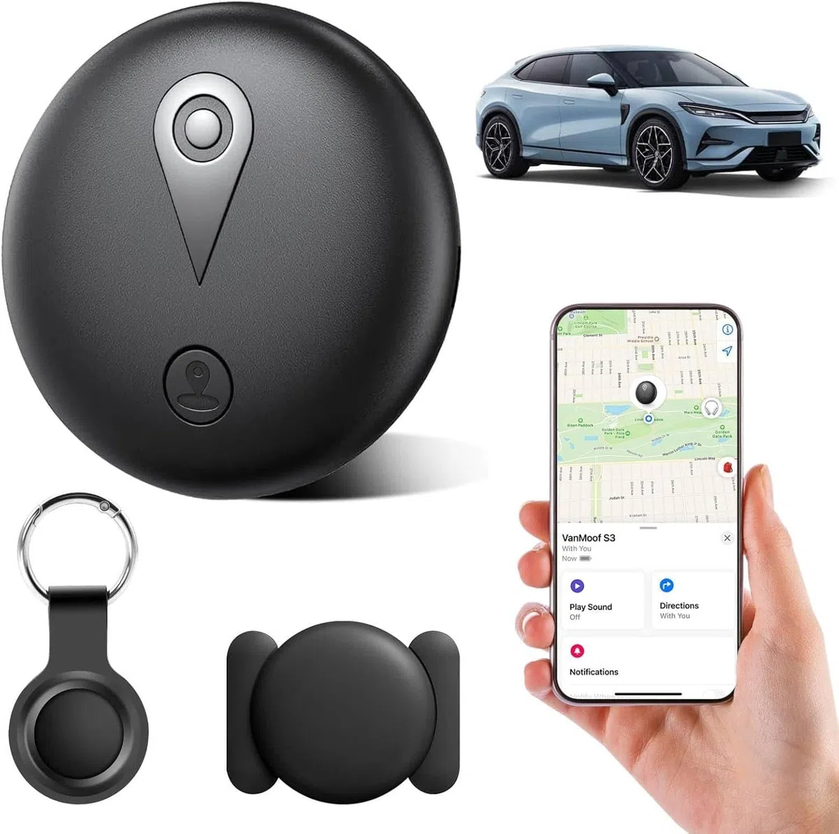 GPS Tracker Auto ohne ABO - Mini Auto Tracker & GPS, Vielseitiges GPS für Au-to, Motorrad, Fahrräder, Gepäck & Haustiere, iOS App, Wasserdicht