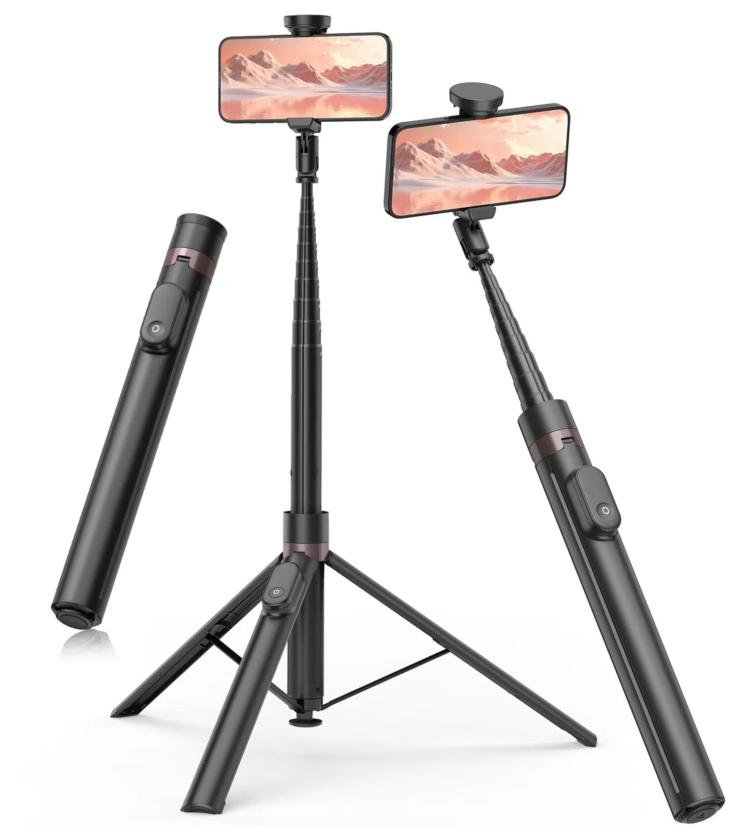 TONEOF 168cm Automatisches Selfie Stick Handy Stativ, Handy Halterung mit Magnetischer Wiederaufladbarer Fernbedienung,360° Drehbar Stativköpfe Ständer mit 2 Rotationsachsen für iPhone/Android–Schwarz