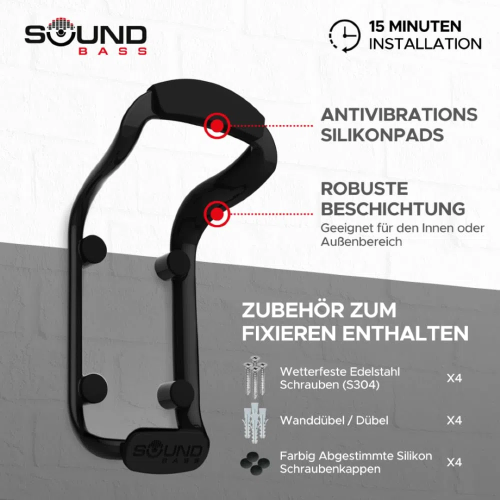 Sound Bass Move Lautsprecher-Wandhalterung, Wetterfest, Kompatibel mit Sonos Move Version 1 & 2, Inklusive Montagezubehör, Schwarz