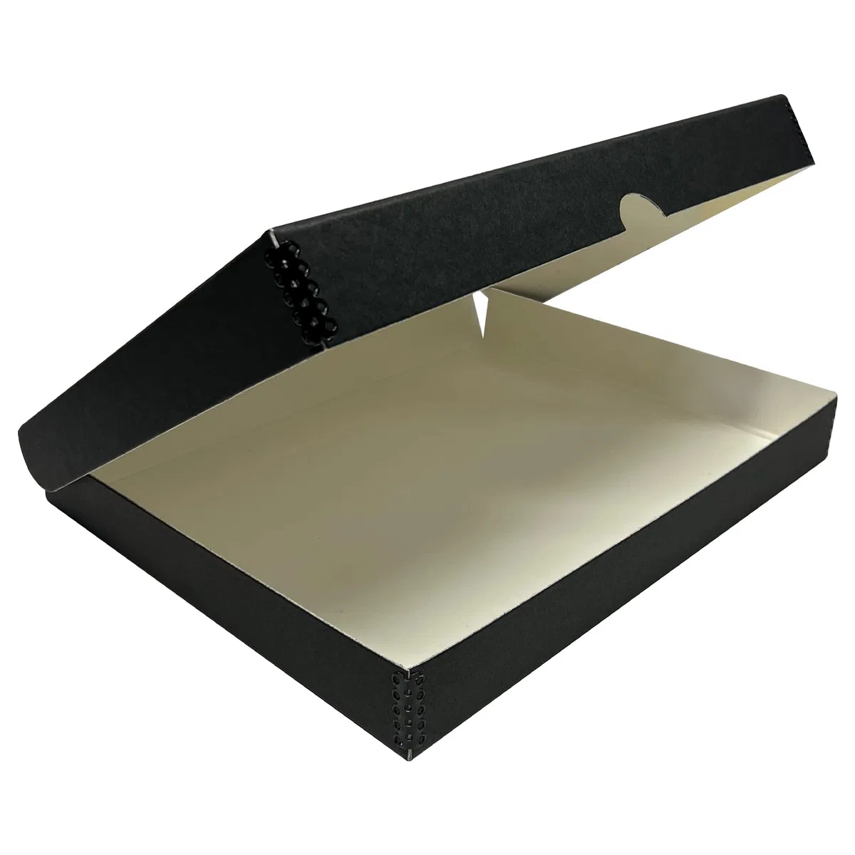Lineco 27,9 x 35,6 cm Klapp Folio Aufbewahrungsbox, 4,4 cm, Metall Tiefer Rand Archivierung Faltschachtelkarton, Abnehmbarer Deckel, Farbe: Schwarz