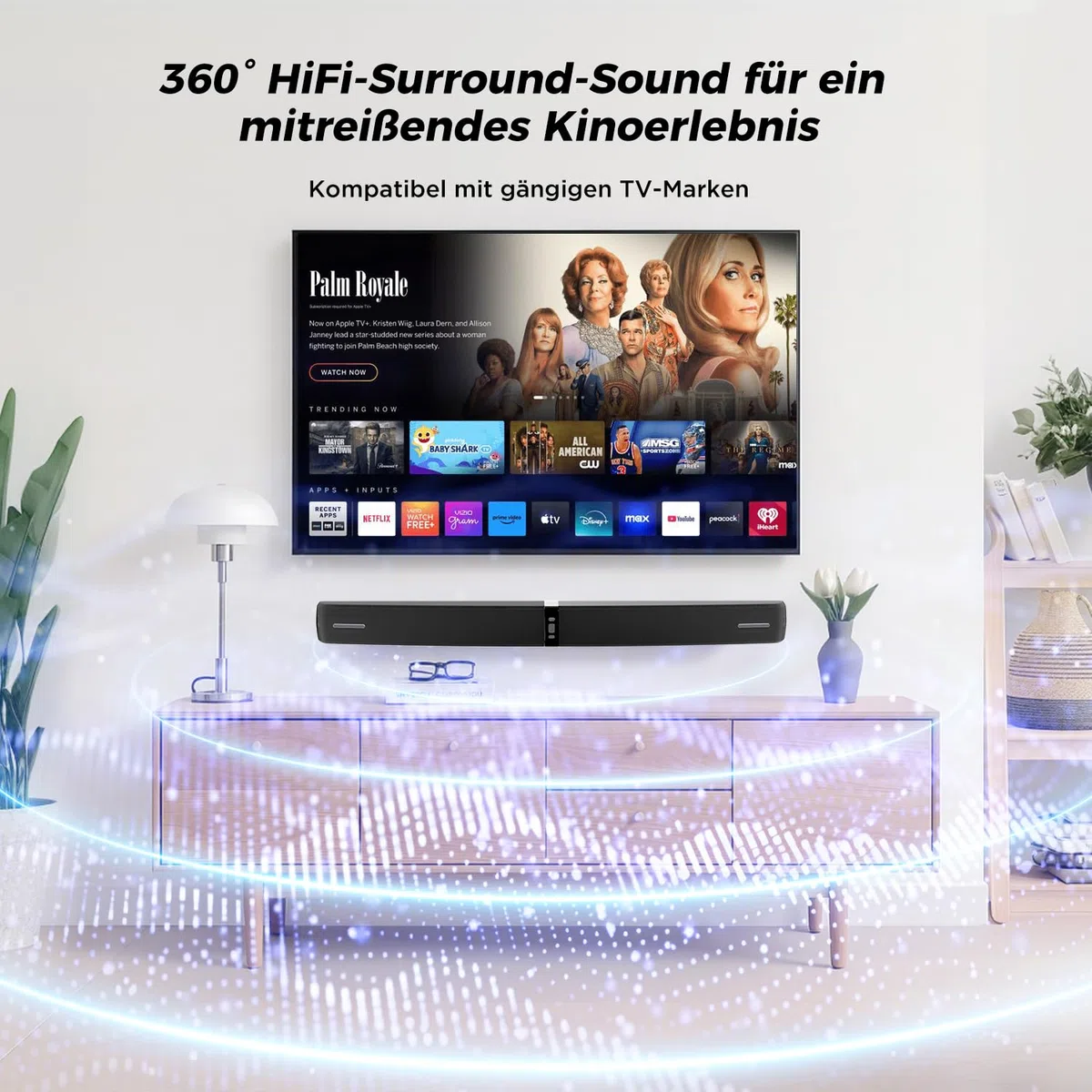 Soundbar für TV Geräte, 2-in-1 Trennbare Tower-Lautsprecher mit Bluetooth 5.3/HDMI-ARC/Optisch/AUX – Wandmontagefähige Home Cinema Sound bar mit Surround-Sound für PC/Gaming/Projektoren (Black) 1Pcs