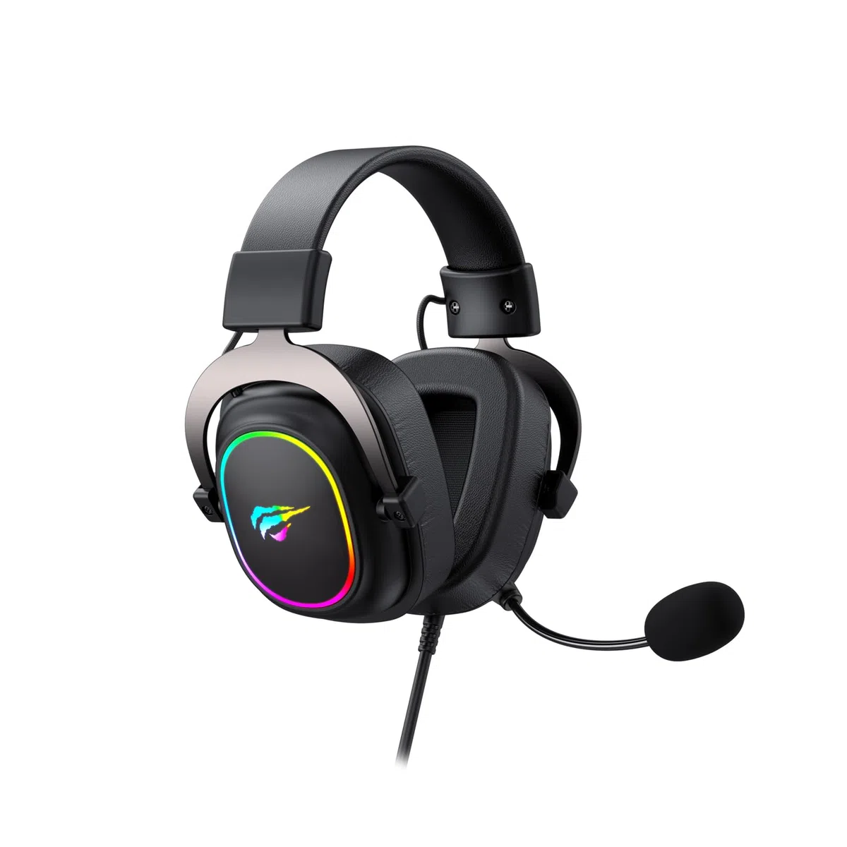 Havit H2002p RGB Gaming Headset mit Mikrofon – 50 mm Treiber – 7.1 Kopfhörer mit Kabel Surround Sound – Memory Foam Ohrpolster, Verstellbarer Kopfbügel - 2 m Spiralkabel (Schwarz, Ocker)