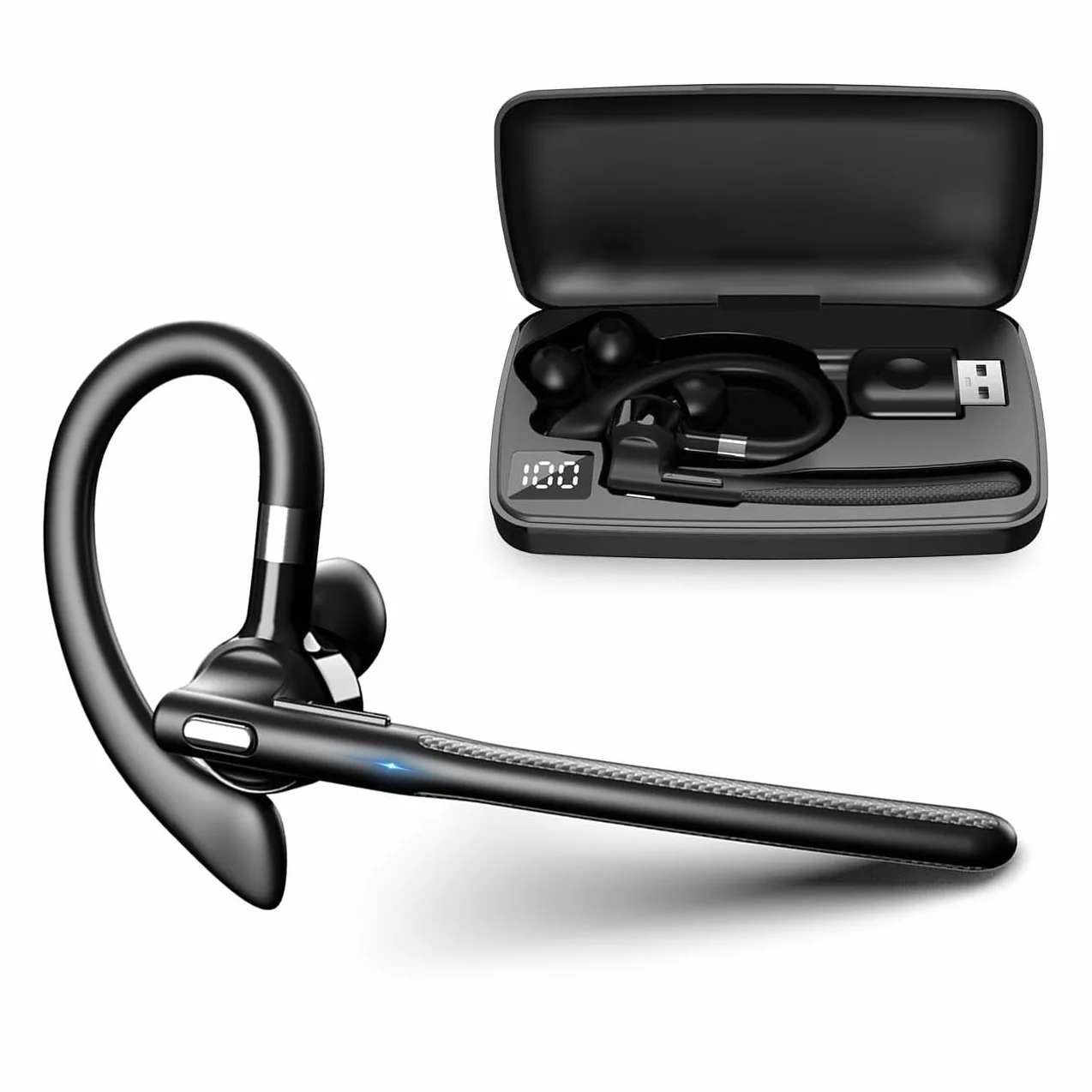 eppfun Bluetooth 5.4 Headset, In Ear Freisprech Headset Handy Kabellos Kopfhörer mit Dual Noise-Cancelling-Mikrofon, 48 Stunden Gesprächszeit, für Autofahren, Telefon, Büro,Trucker-Fahrer