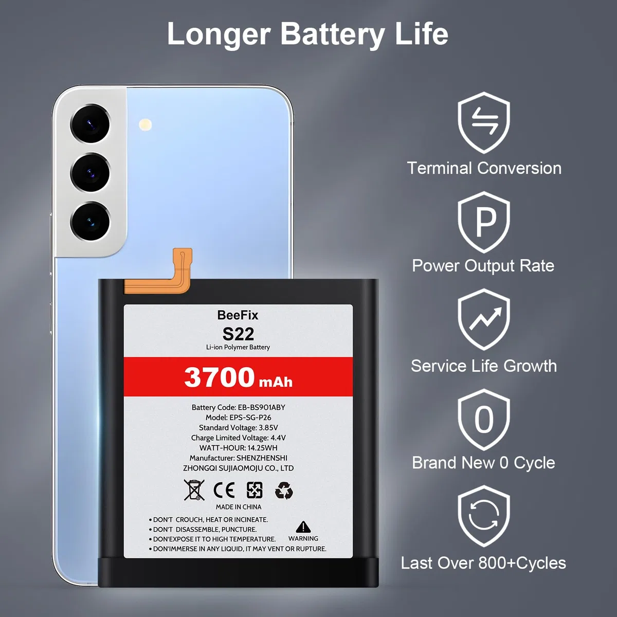 Akku für Samsung Galaxy S22 SM-S901F, 3700mAh Hochkapazitäts-Ersatzakku für Galaxy S22 5G (EB-BS901ABY) mit professionellen Reparaturwerkzeugen