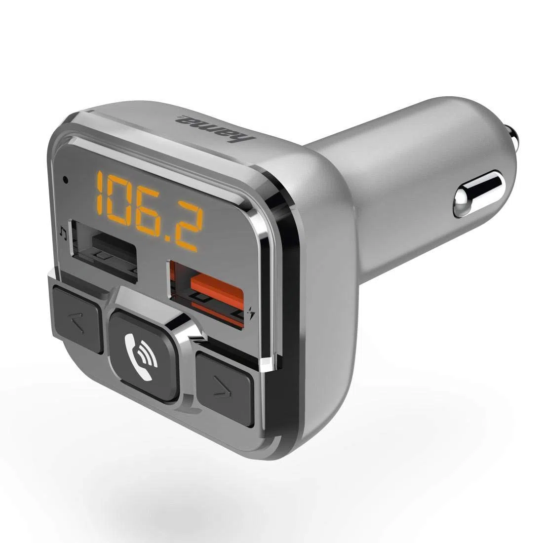 Hama Bluetooth FM Transmitter fürs Autoradio mit Kfz Ladegerät, Freisprecheinrichtung (Auto Adapter für Zigarettenanzünder Buchse mit Anschlüssen für microSD, USB Stick und QC 3.0 zum Laden) Silber