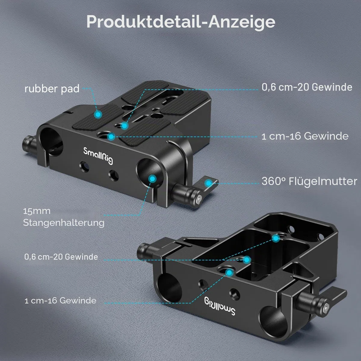 SMALLRIG Kamera-Grundplatte mit Stangenschienenklemme, Grundplatte für Sony A6500 A6600 A6300, für Panasonic GH5 GH6, für Sony A7-Serie, für Canon R5 R6, beide für Kameras und Käfige - 1674