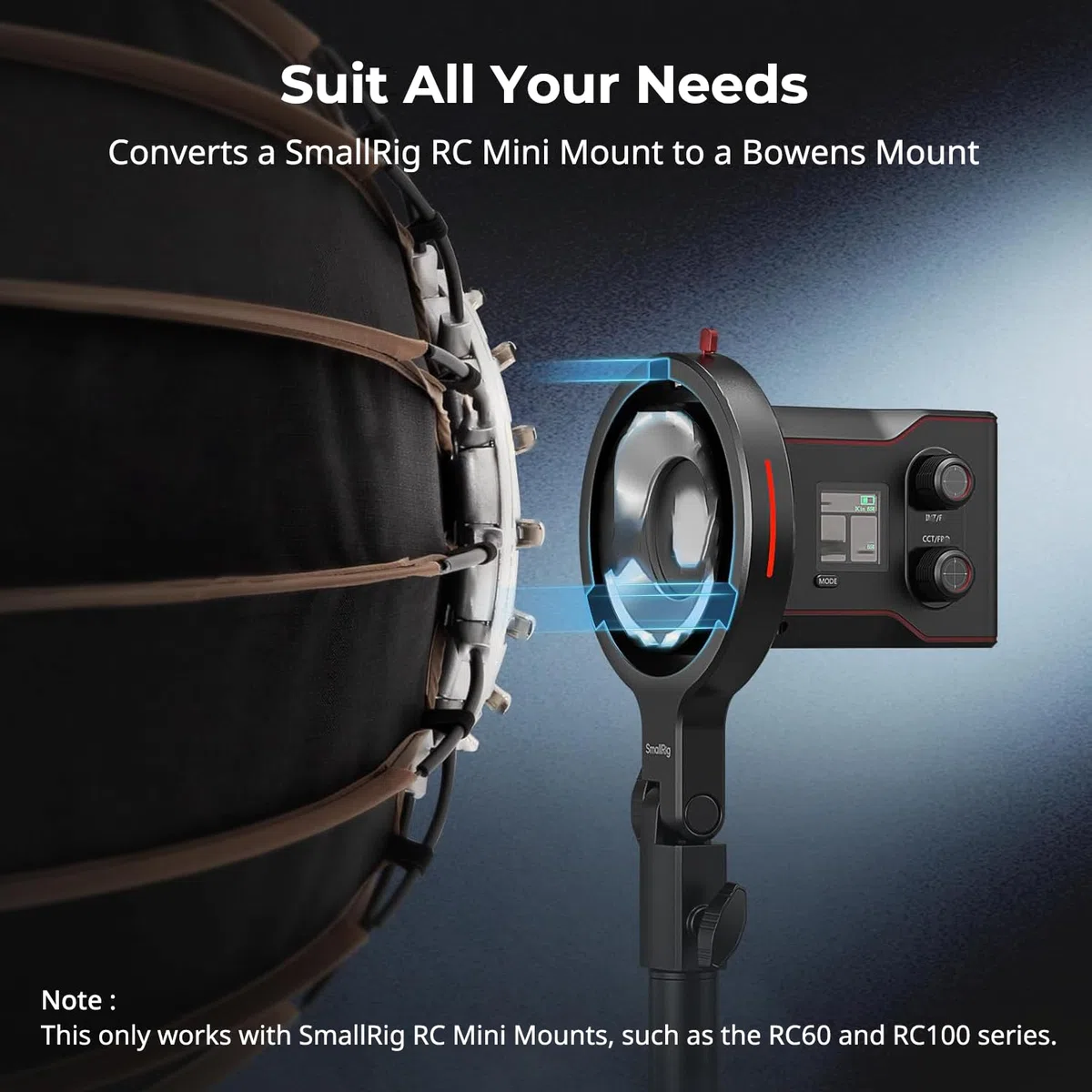 SMALLRIG Bowens Mount Softbox Speed Ring Adapter für SmallRig RC 60B COB Videoleuchte, kompatibel mit Standard-Bowens-Mount-Zubehör, Tragfähigkeit von 1,5 kg - 4476