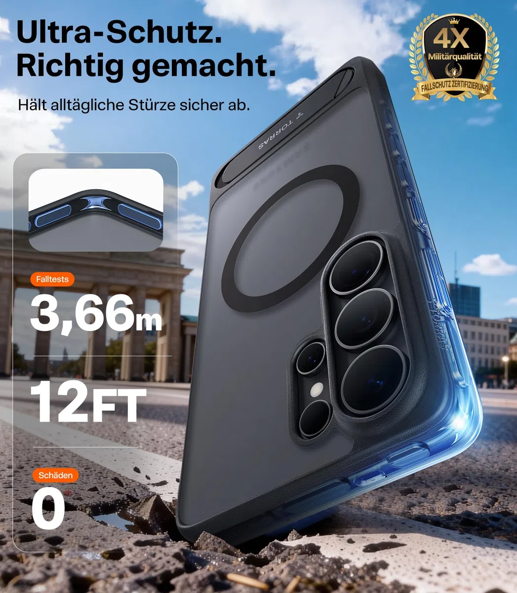 TORRAS 2026 Neu Ostand L1 für Samsung Galaxy S26 Ultra Hülle für MagSafe mit unsichtbarem Ständer Militärschutz Magnetkraft Zertifiziert Stoßfest Hülle Samsung S26 Ultra Case Matt Schwarz