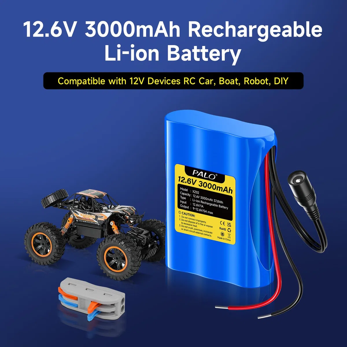 12.6V 3000mAh Lithium-ionen akku mit ladegerät & 2 Verbindungslinie für Solar Panel, Radio, Kameras, Camcorder, Elektronische Orgel, DIY Leselampe, Teleskopen, Sonar, Signalwerkzeug