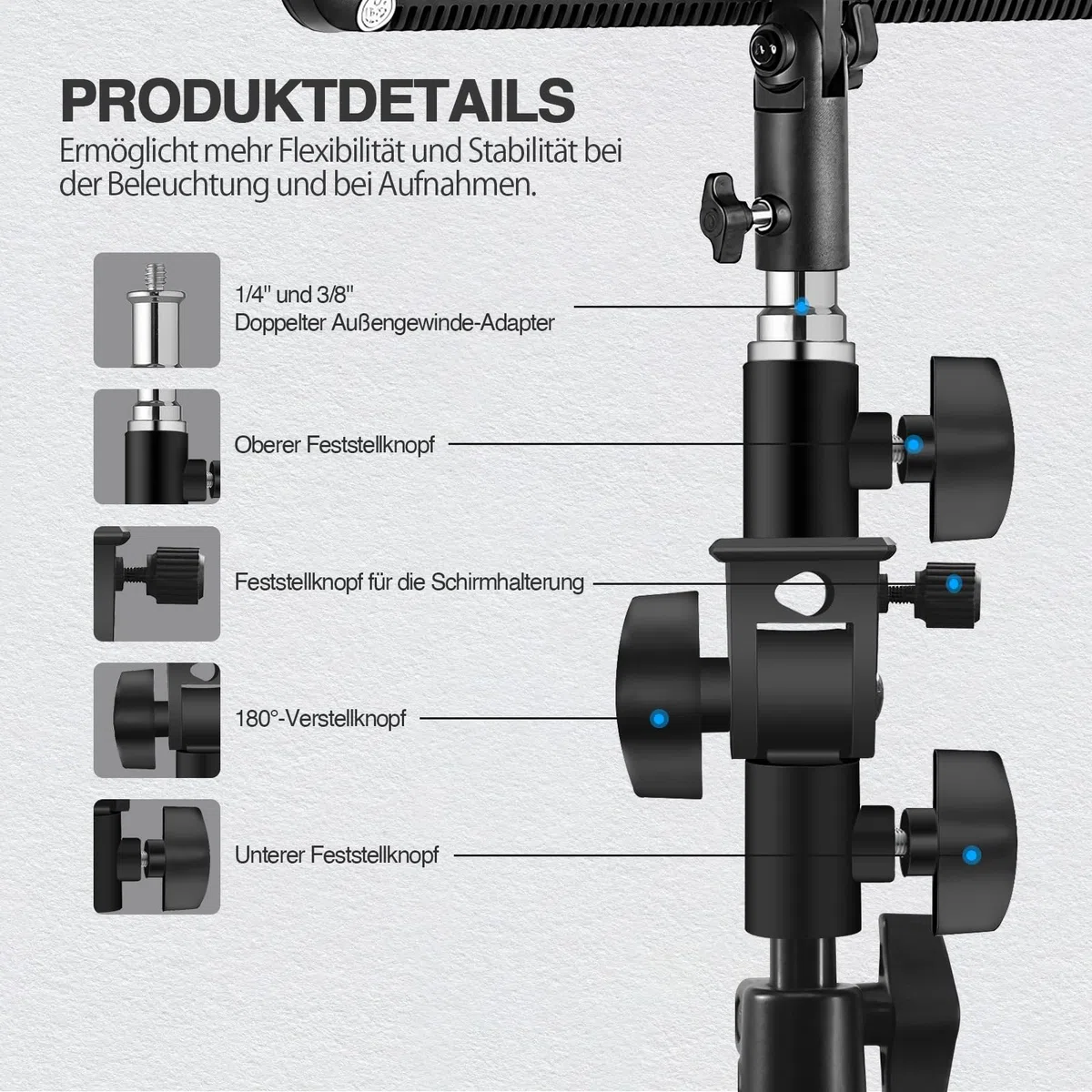 Wellmaking 2er-Set U-förmiger Neigungsadapter für sowohl Schirmständer als auch Lampenstative, mit Standard-1/4"-auf-3/8"-Metall-Schraubanschluss (Außengewinde) und Blitzschuh-/Kaltschuhadapter