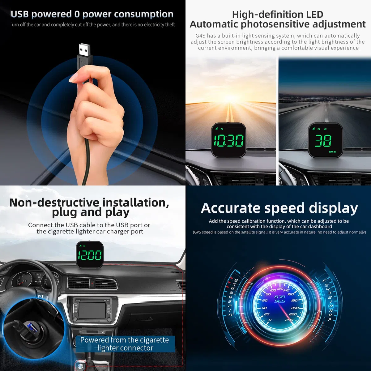 Head Up Display Auto HUD Display KMH MPH GPS Smart Tachometer, iKiKin 2.0'' LCD Bildschirm Head Up Display mit Übergeschwindigkeitsalarm Ermüdungswarnung, Navigationskompass für alle Fahrzeuge（Grün）