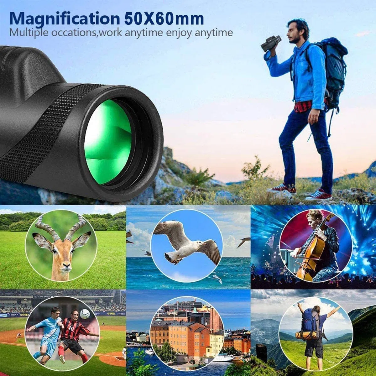 Yongheng monokular 12x50 Erwachsene, Monocular Telescope, Monoculars,mit Smartphone Halter Stativ,Robuste Gummiarmierung,für Wildtiere Vogelbeobachtung Wandern Jagd Camping,IDE