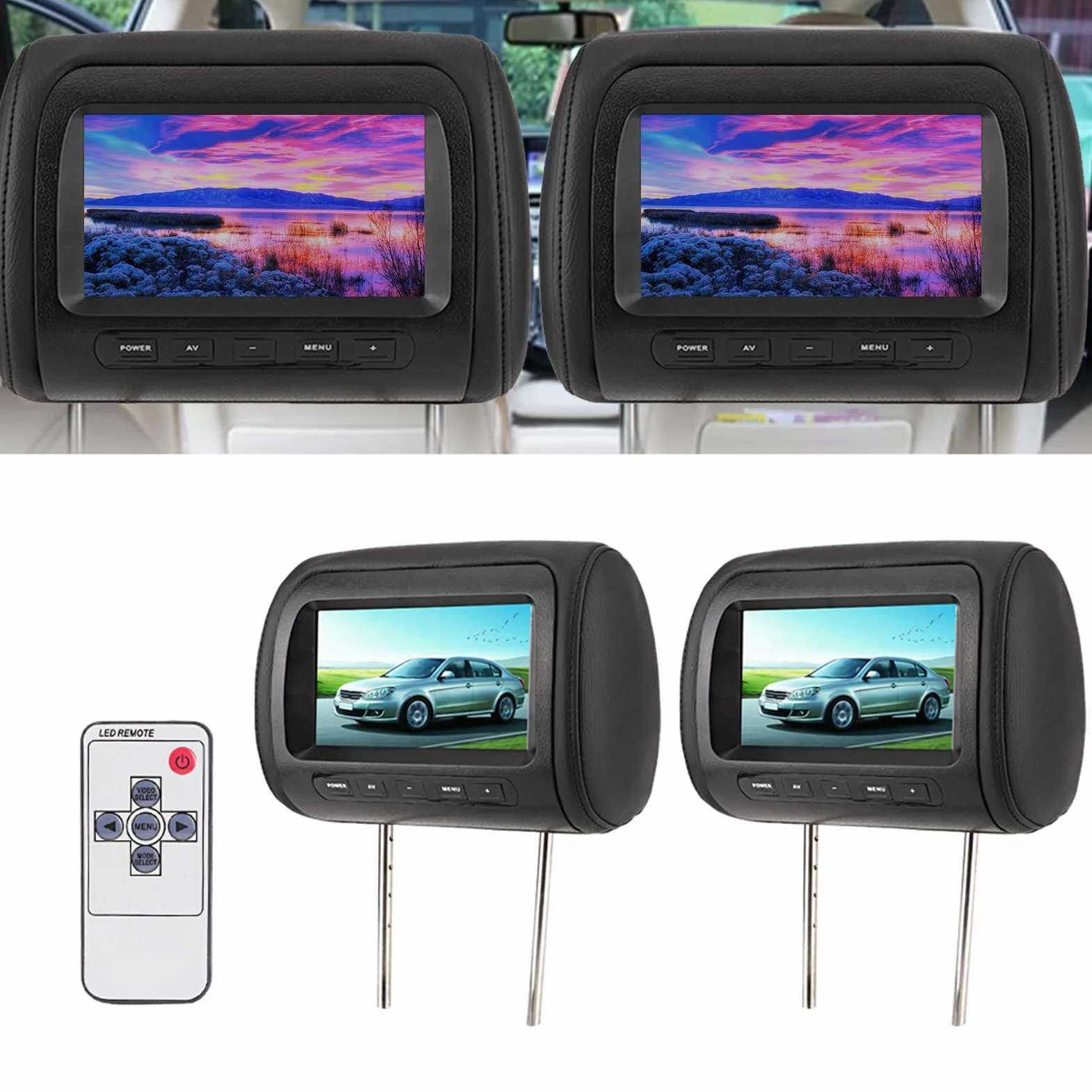 2 Stück 7 Zoll Kabellose Steuerung, Verstellbare Kopfstütze, LCD-Videomonitor, MP5-Display, Schwarz für Universal-Autos