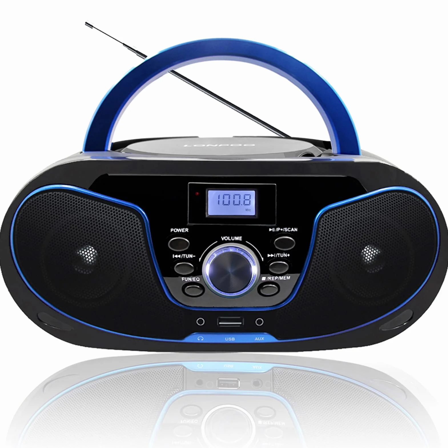 Tragbar CD Player Boombox Bluetooth - mit UKW Radio, USB Eingang & AUX & Kopfhörern Ports, Stereoanlage Music System (LP-D02)