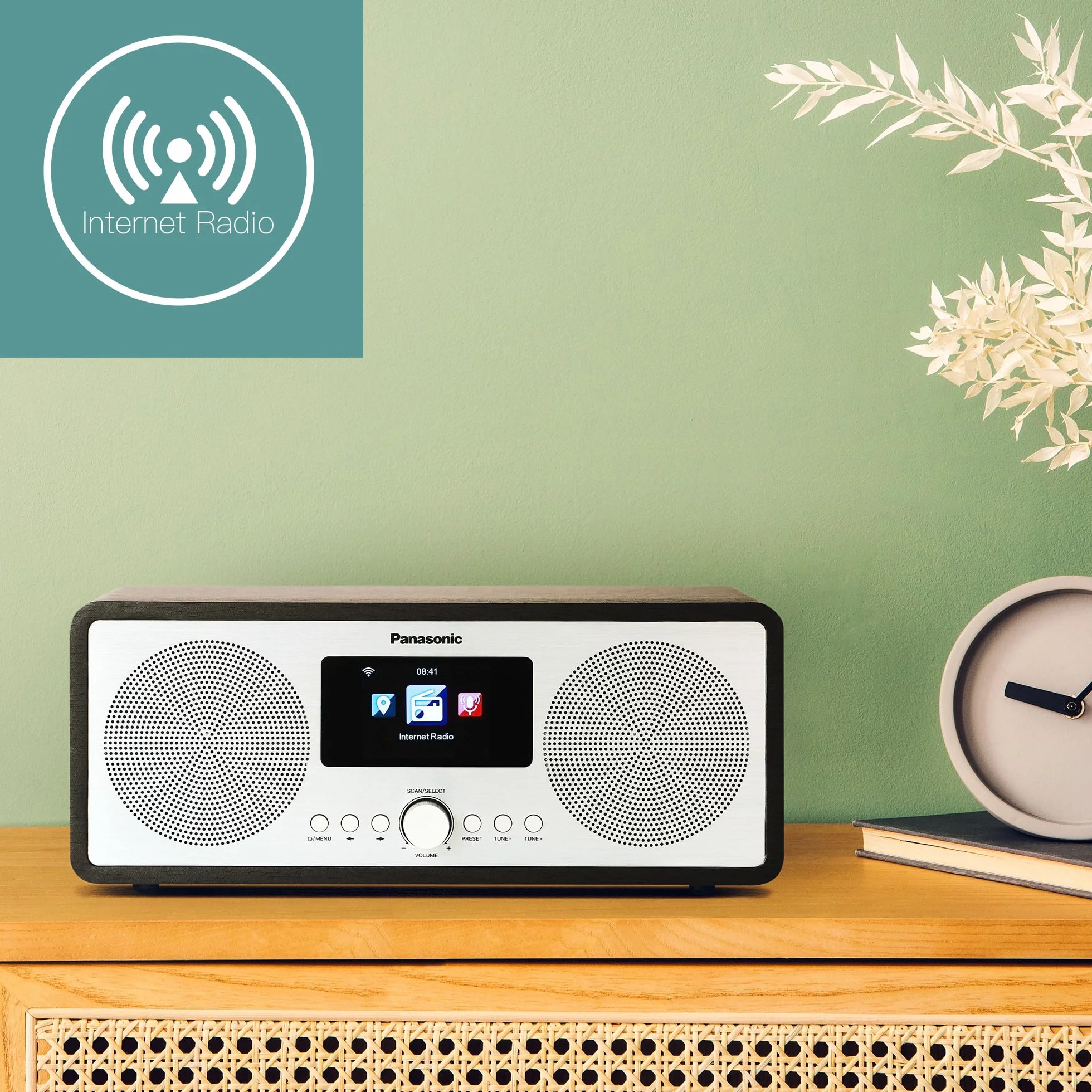 Panasonic RF-D40EG-K Internet DAB+ FM Radio Bluetooth 6W 7,5cm Lautsprecher 2,4 Zoll TFT LCD Wecker Einschlaftimer Fernbedienung USB WLAN Schwarz