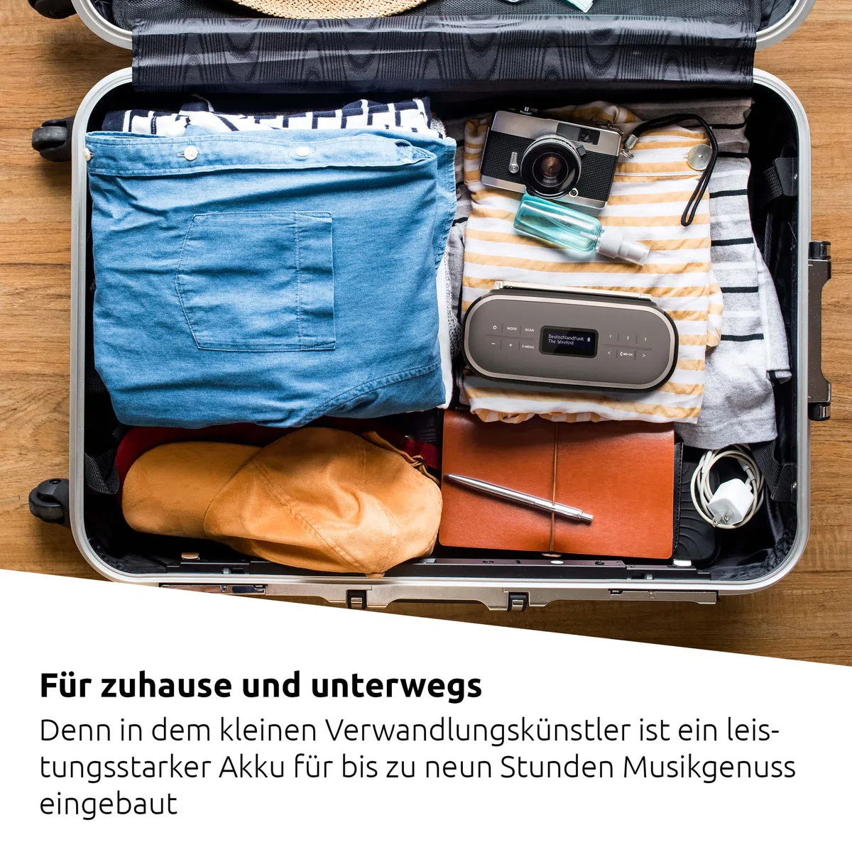 TechniSat VIOLA BT 1 - tragbarer Bluetooth-Lautsprecher mit DAB+ Digitalradio (UKW, DAB, Uhr, Wecktimer, Favoritenspeicher, LCD, Freisprechfunktion, AUX-in, Akku, USB-C ladekabel, 6W) schwarz/grau