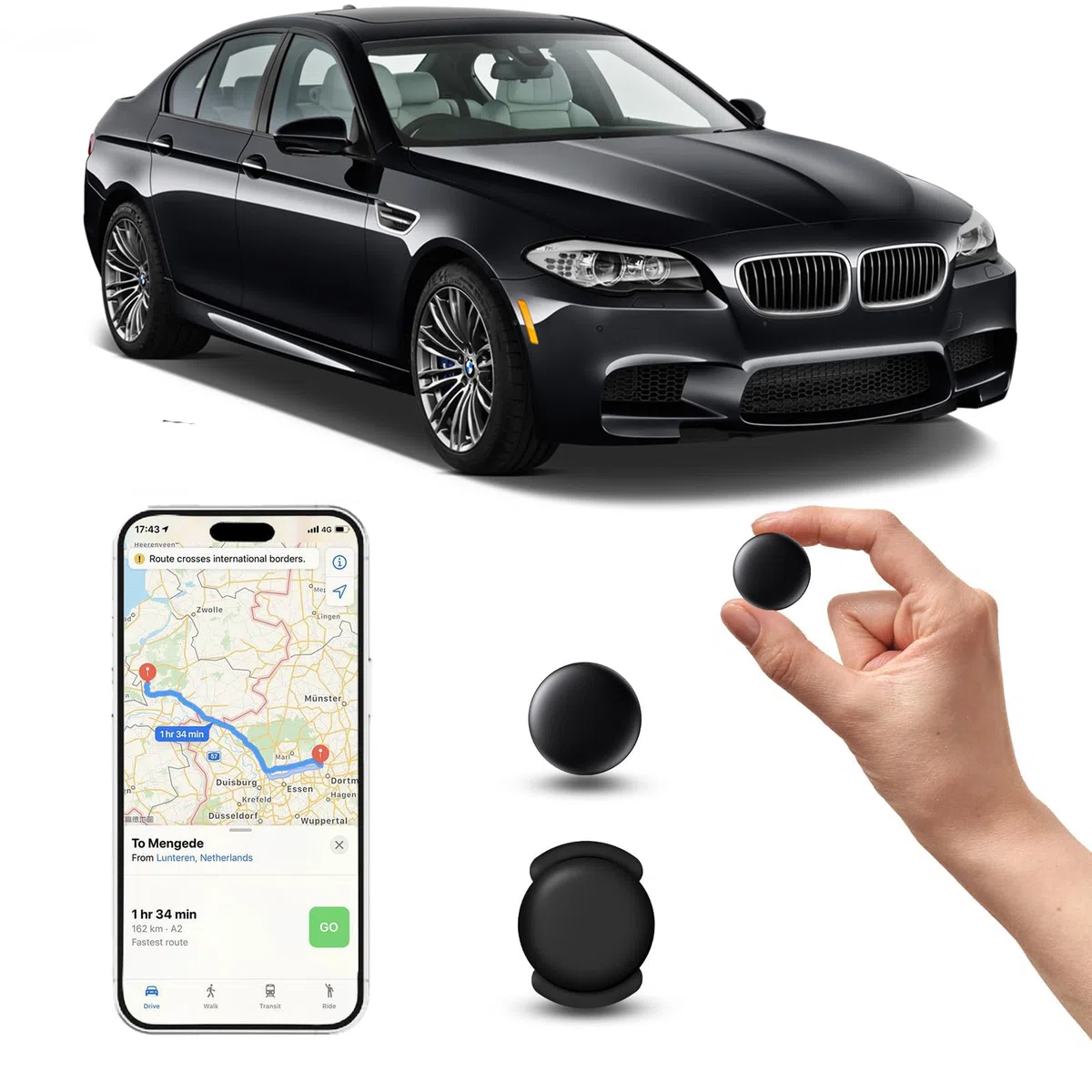 GPS Tracker Auto Ohne ABO (iOS), Keine SIM-Karte erforderlich, Versteckter Magnetischer Mini GPS Tracker für Kinder und Haustiere, Ohne Monatliche Kosten, Kompatibel mit der Apple Find My (1 Schwarz)